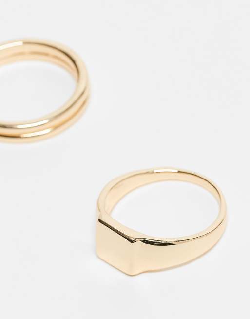 Faded Future pack of 2 band and signet rings in gold | ASOS