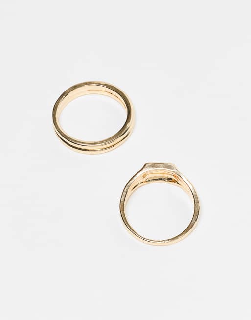 Faded Future pack of 2 band and signet rings in gold | ASOS