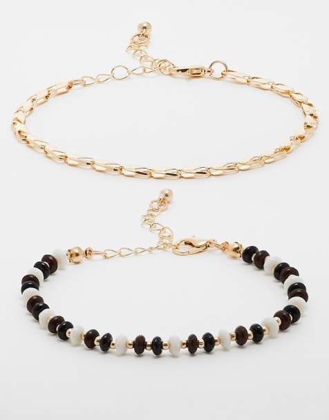 Faded Future pack of 2 beaded and chain bracelet in gold - view 1