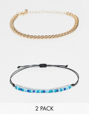 pack of 2 chain and beaded macrame festival bracelets in multi