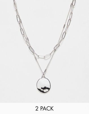 Faded Future pack of 2 disc and chain necklace in silver