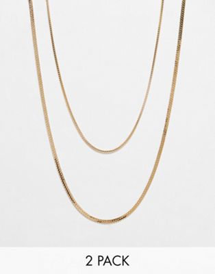 Faded Future pack of 2 flat snake chain and box chain necklace in gold
