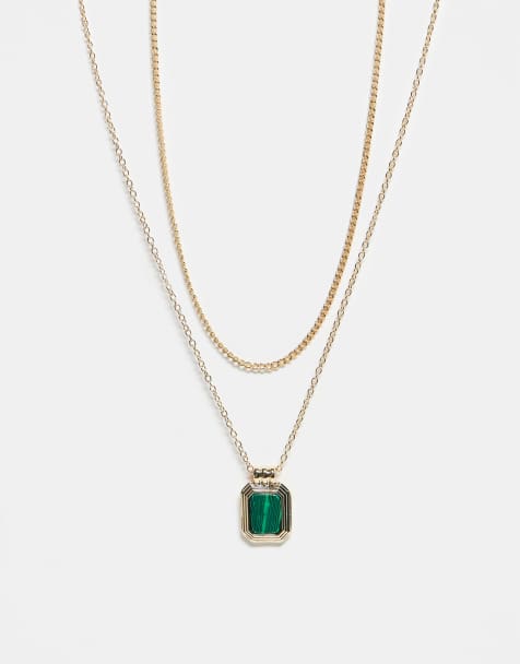 Faded Future pack of 2 green stone pendant and chain necklaces in gold - view 1