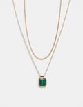 [FADED FUTURE] Faded Future pack of 2 green stone pendant and chain necklaces in gold No Size GOLD