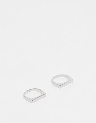 Faded Future pack of 2 rectangular rings in silver
