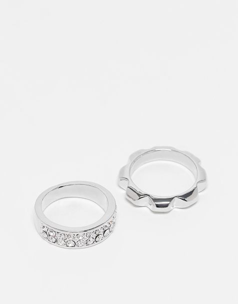 Faded Future pack of 2 rings with crystals and texture in silver - view 1