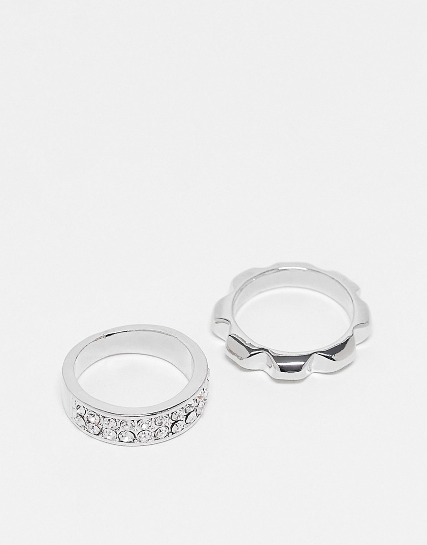 Faded Future pack of 2 rings with crystals and texture in silver