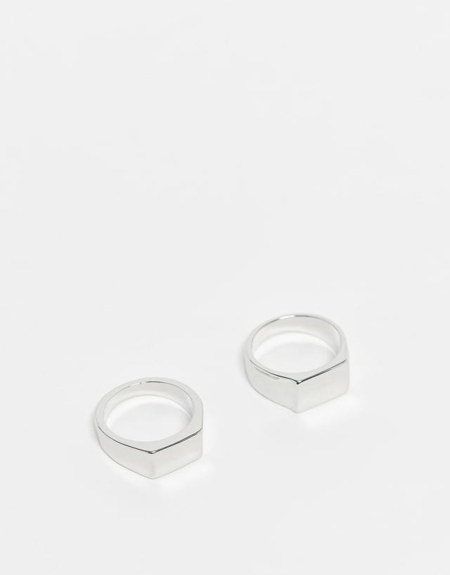 Faded Future pack of 2 square signet rings in silver