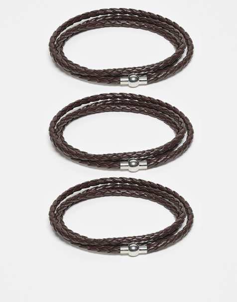 Faded Future pack of 3 faux leather bracelets in brown - view 1