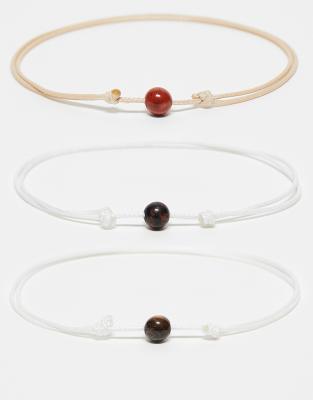 FADED FUTURE Faded Future pack of 3 rope bracelets with natural stones in brown-Multi