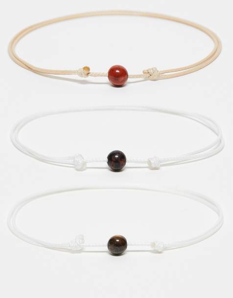 Faded Future pack of 3 rope bracelets with natural stones in brown - view 1