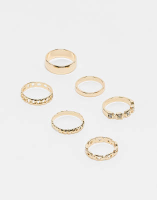 FADED FUTURE Faded Future pack of 6 molten band rings in gold