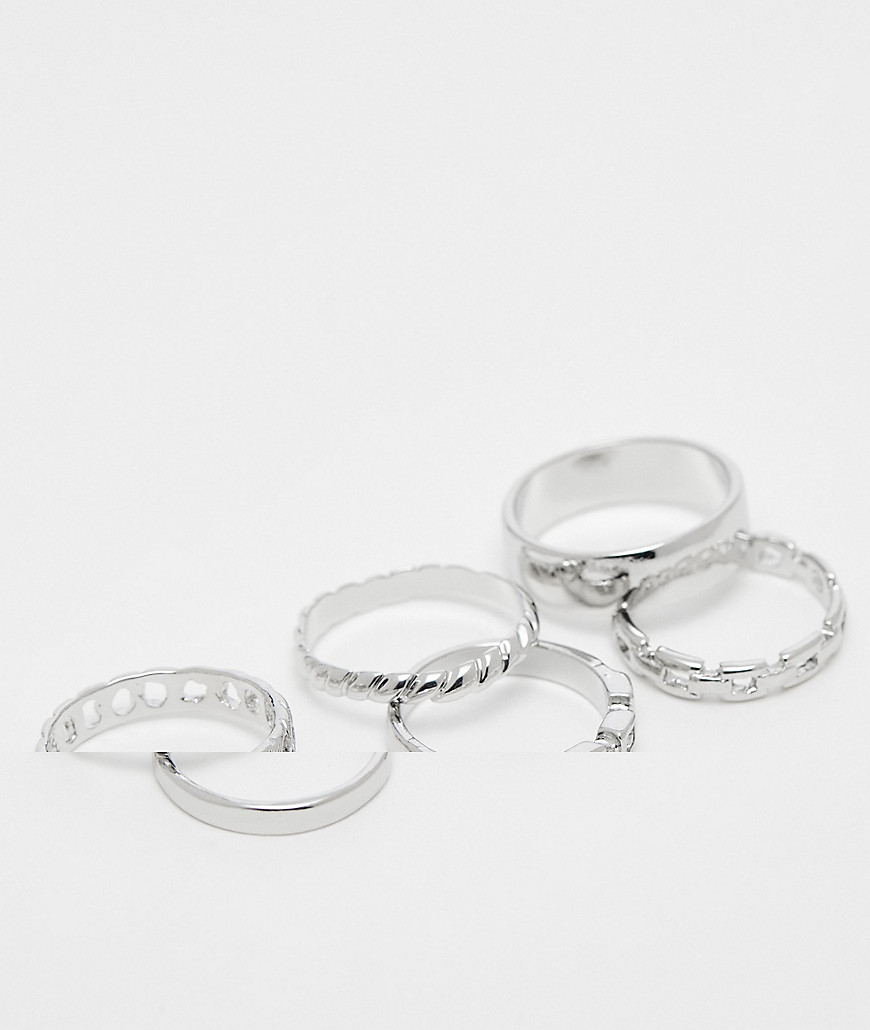 pack of 6 molten band rings in silver