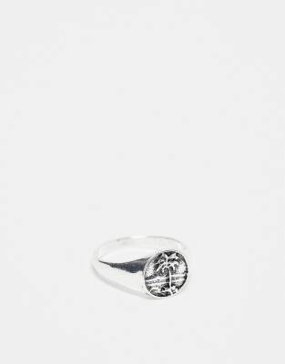 Faded Future palm tree signet ring in silver