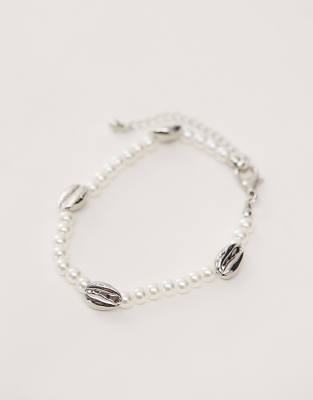 Shop Faded Future Pearl And Shell Pendant Bracelet In Silver