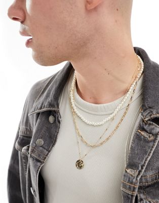 Faded Future pearl layered necklace with gold chains - ASOS Price Checker