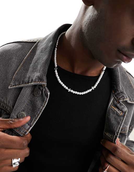 Faded Future pearl necklace with cross details in white | ASOS Faded Future pearl necklace with cross details in white | ASOS