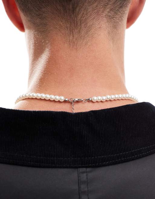Faded Future pearl necklace with cross pendant in silver | ASOS