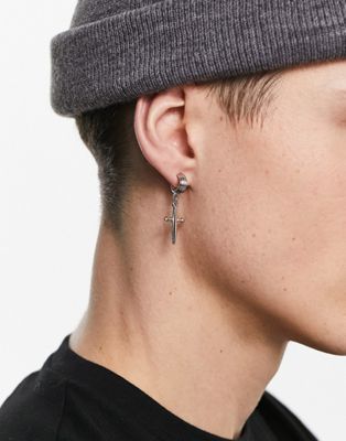 Faded Future cross pendant hoop huggie earring set in silver - ASOS Price Checker