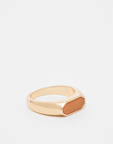Faded Future resin stone signet ring in gold - view 1