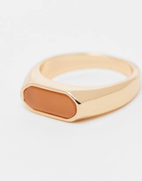 Faded Future resin stone signet ring in gold - view 2