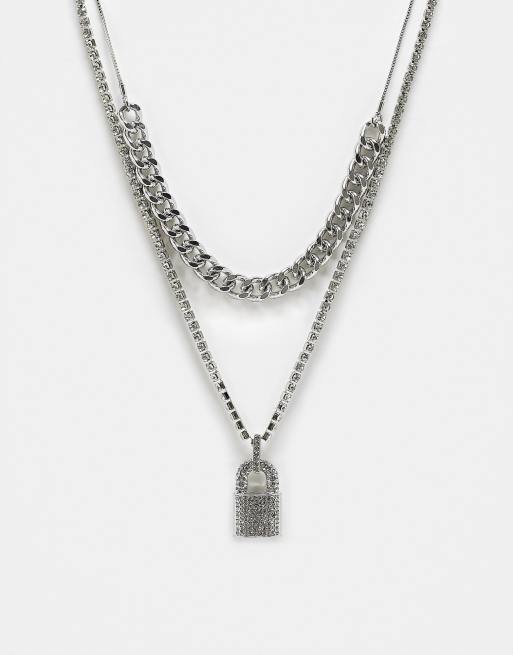 Silver Lock & Chain necklace in silver toggle Clear Rhinestone – Patches Of  Upcycling