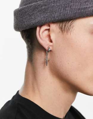 Oidea Set 3 Paia Orecchini A Cerchio Con Ciondolo Croce, In Acciaio Inox, Colori Nero, Oro E Argento, Stile Punk Rock, Gioielli Uomo E Donna - 2