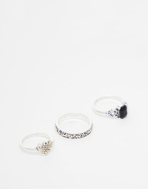 Faded Future - Set van 3 amore-ringen in vintage-stijl in zilver