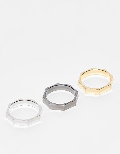 Faded Future - Set van 3 bandringen in zwart, goud en zilver