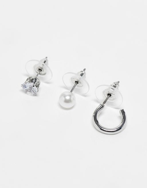 Faded Future - Set van 3 enkele oorbellen in zilver en parel