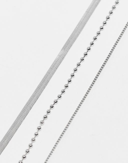 Faded Future - Set van 3 schakelarmbanden met bolletjes en platte schakels in zilver, 3 van 4