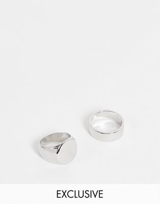 Faded Future signet and band 2 pack ring in silver - ASOS Price Checker