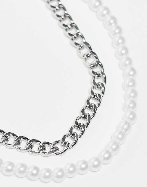 Faded Future – Silverfärgade halsband med pärlor och kedjelänkar, 2-pack, 3 av 4