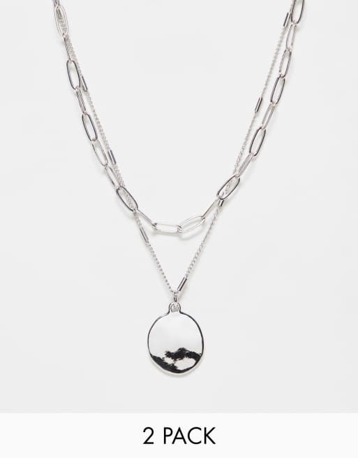 Faded Future – Silverfärgade halsband med runt hänge och kedjelänkar, 2-pack