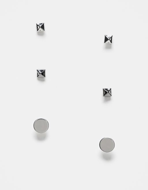 Faded Future – Silverfärgade, pyramidformade örhängen, 3-pack