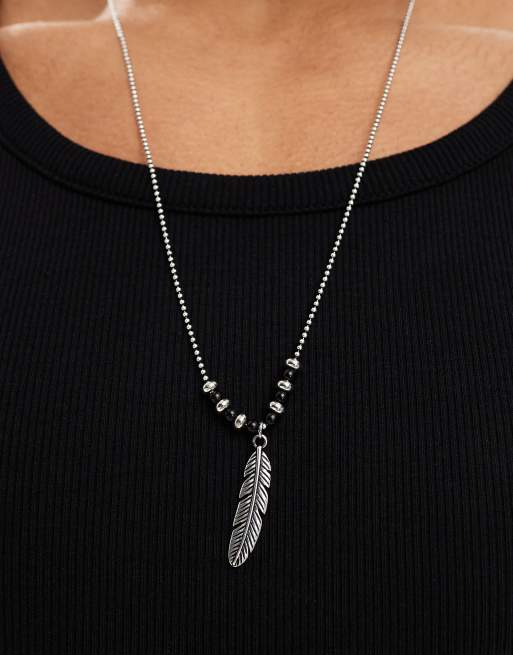 Faded Future – Silverfärgat halsband med pärlor och fjäderhänge, 4 av 4