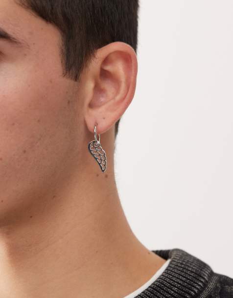 Faded Future single feather wing hoop earring in silver tone - view 1