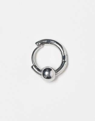 single huggie hoop with ball in silver