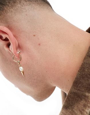 Faded Future spiked pearl single hoop earring in gold