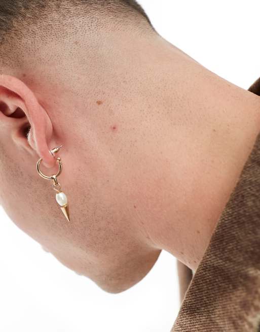 Faded Future spiked pearl single hoop earring in gold | ASOS