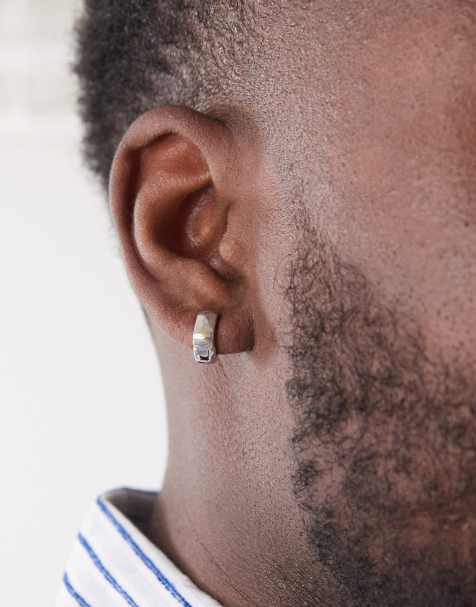 Faded Future square huggie hoop earrings in silver - view 1