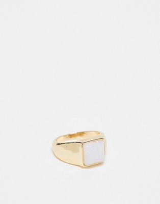 Faded Future square opal stone signet ring in gold
