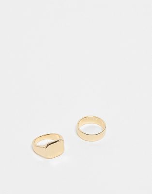 Faded Future square signet and band ring multipack in gold - ASOS Price Checker