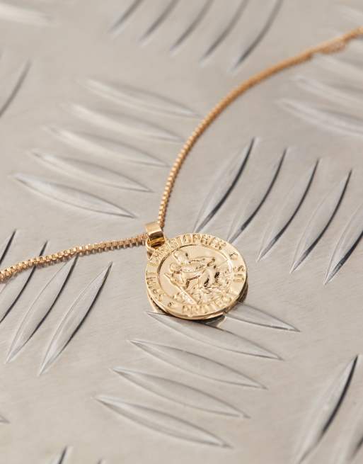Faded Future St Christopher coin chain necklace in gold