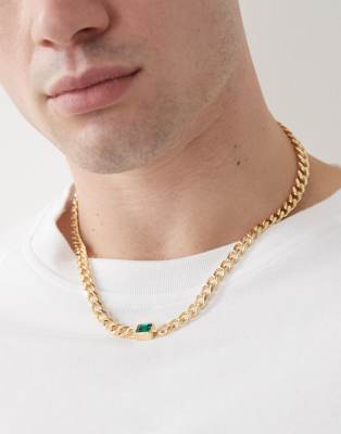 FADED FUTURE Faded Future statement chain with green crystal in gold