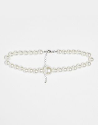 Faded Future festival statement pearl choker necklace in silver - SILVER