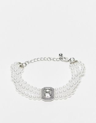 Faded Future Three row pearl bracelet with big crystal charm in silver - ASOS Price Checker