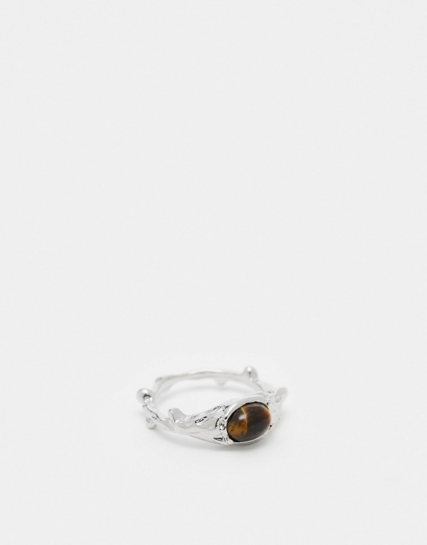 vintage style ring with tiger's eye stone in silver
