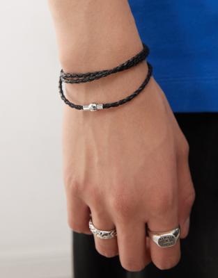 wrap around faux leather bracelet in black