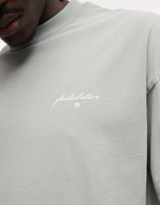 Faded Store 100% cotton t-shirt with fine art back print in matcha green, 5 of 5
